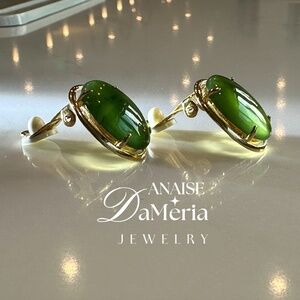 Beautiful Oval Jade Earrings Mid Century